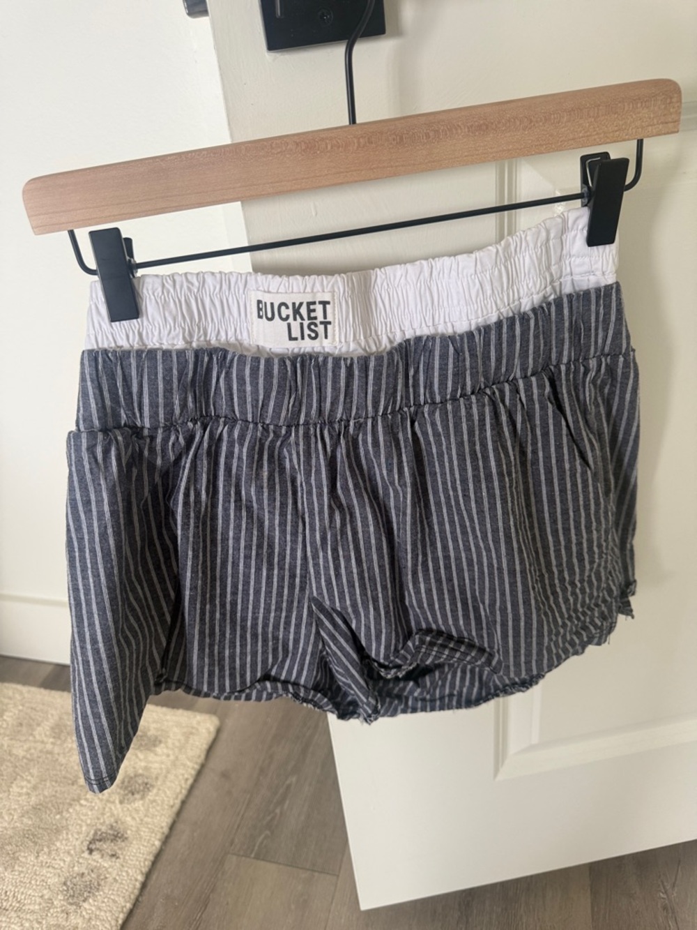BUCKETLIST Women's Navy and White Striped Elastic-Waist Athletic Shorts